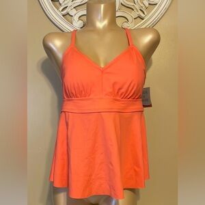 Shade & shore women’s XL 16 tankini bathing suit top swim pink orange coral NWT